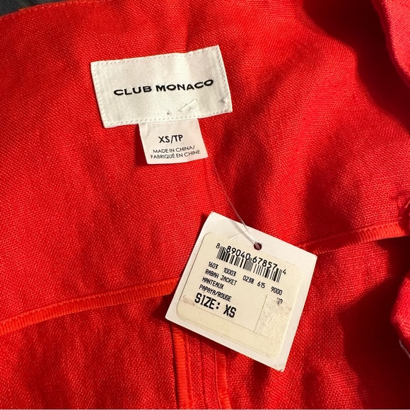 Club Monaco Rabah Papaya Jacket Cropped Linen Fringe size XS NWT - Picture 9 of 12